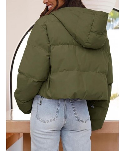 Women's Cropped Puffer Jacket Casual Winter Hoodie Baggy Short Down Coats with Pockets 05-army Green $24.18 Jackets