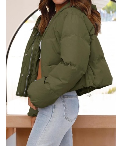 Women's Cropped Puffer Jacket Casual Winter Hoodie Baggy Short Down Coats with Pockets 05-army Green $24.18 Jackets