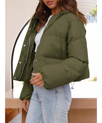 Women's Cropped Puffer Jacket Casual Winter Hoodie Baggy Short Down Coats with Pockets 05-army Green $24.18 Jackets