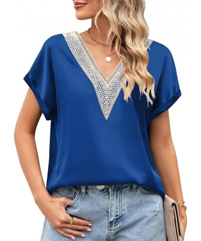 Womens Tops Dressy Casual Lace V Neck Shirts Puff Long Sleeve Fashion Loose Blouse W Blue $14.26 Blouses