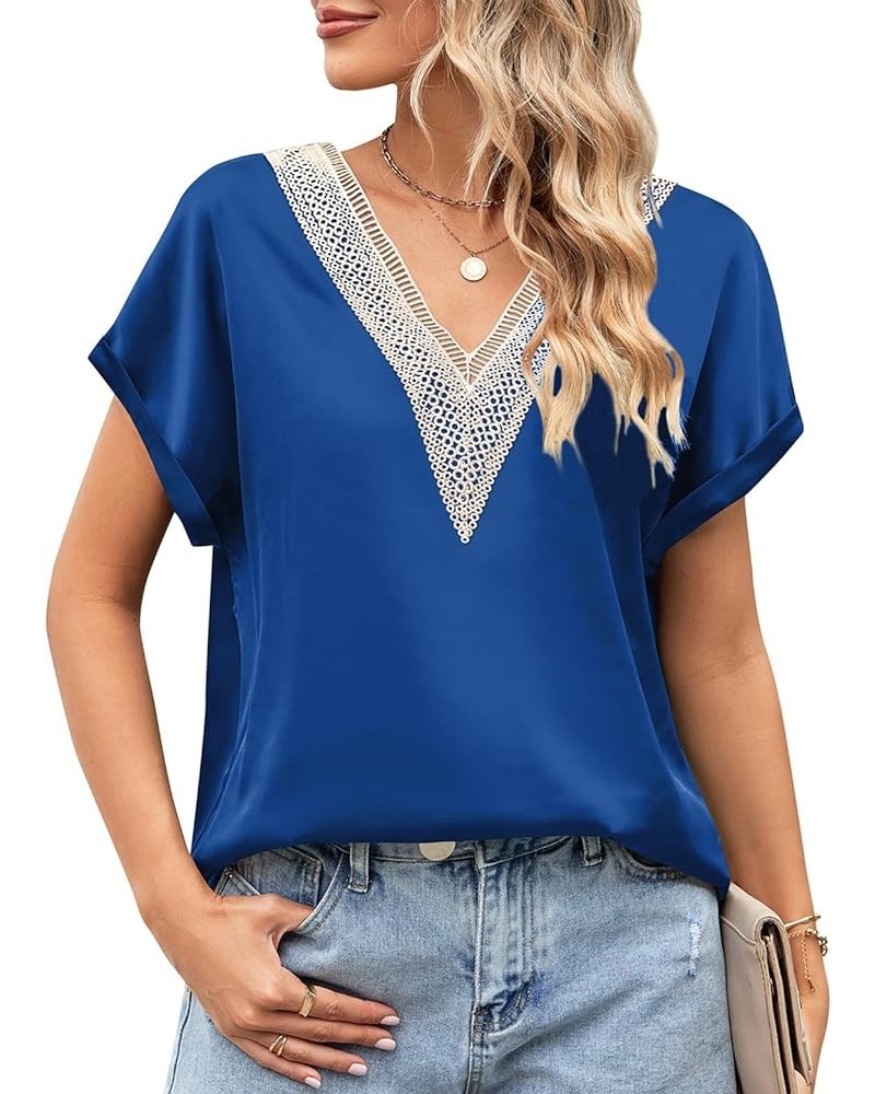 Womens Tops Dressy Casual Lace V Neck Shirts Puff Long Sleeve Fashion Loose Blouse W Blue $14.26 Blouses