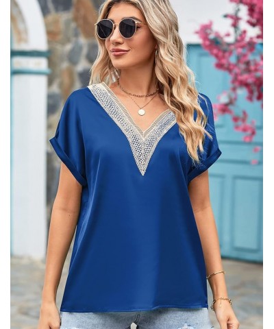 Womens Tops Dressy Casual Lace V Neck Shirts Puff Long Sleeve Fashion Loose Blouse W Blue $14.26 Blouses