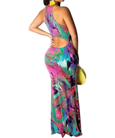 Women's Sleeveless Halter Neck Hollow Out Vintage Floral Print Party Beach Evening Long Maxi Dress Green $16.80 Dresses