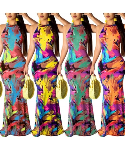 Women's Sleeveless Halter Neck Hollow Out Vintage Floral Print Party Beach Evening Long Maxi Dress Green $16.80 Dresses