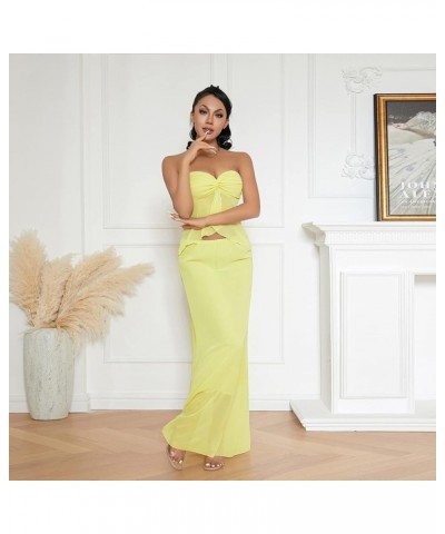 Women 2 Piece Long Skirt Sets Strapless Crop Tube Top Bodycon Midi Maxi Skirts Y2k Two Piece Outfit Beach wear N-yellow $9.00...