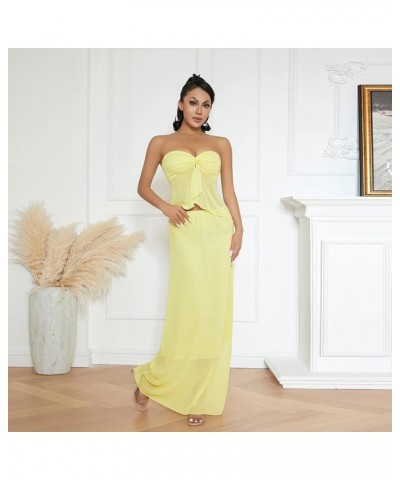 Women 2 Piece Long Skirt Sets Strapless Crop Tube Top Bodycon Midi Maxi Skirts Y2k Two Piece Outfit Beach wear N-yellow $9.00...