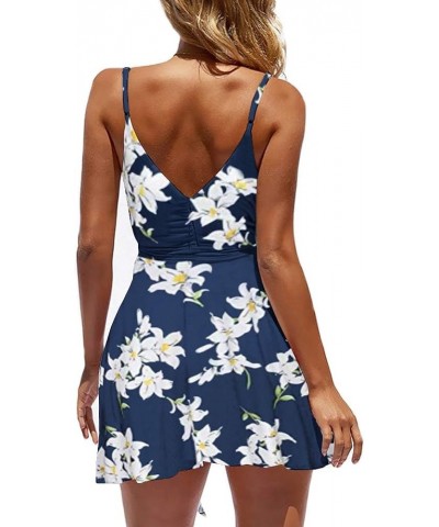 Women Dress Summer V Neck Mini Floral Print Swing Dress Sleeveless Spaghetti Strap Skater Dresses with Belt Type 6 $17.38 Dre...