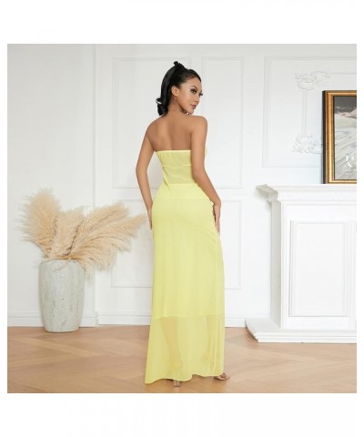 Women 2 Piece Long Skirt Sets Strapless Crop Tube Top Bodycon Midi Maxi Skirts Y2k Two Piece Outfit Beach wear N-yellow $9.00...