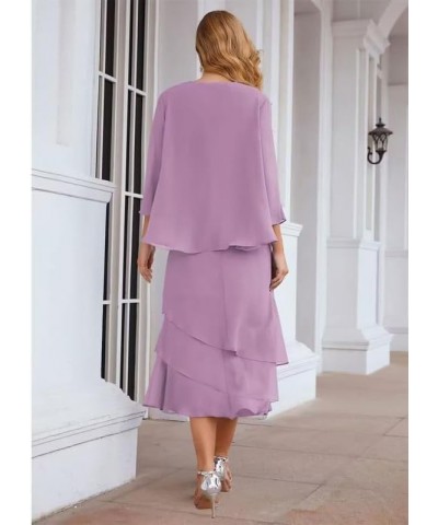 Mother of The Bride Dresses with Jacket 2 Piece Wedding Guest Dress Ruffles Scoop Mother of The Bride Dress Chiffon Dusty Blu...