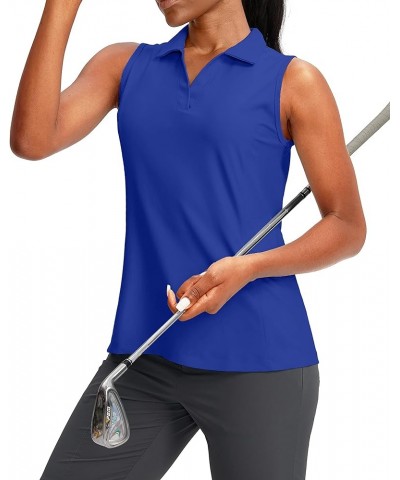 Women's Sleeveless Golf Polo Shirts Tennis Quick Dry Collared Tank Tops V-Neck Polos for Women Royal Blue $13.50 Shirts