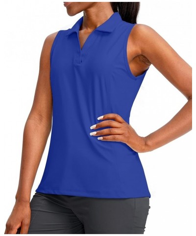 Women's Sleeveless Golf Polo Shirts Tennis Quick Dry Collared Tank Tops V-Neck Polos for Women Royal Blue $13.50 Shirts