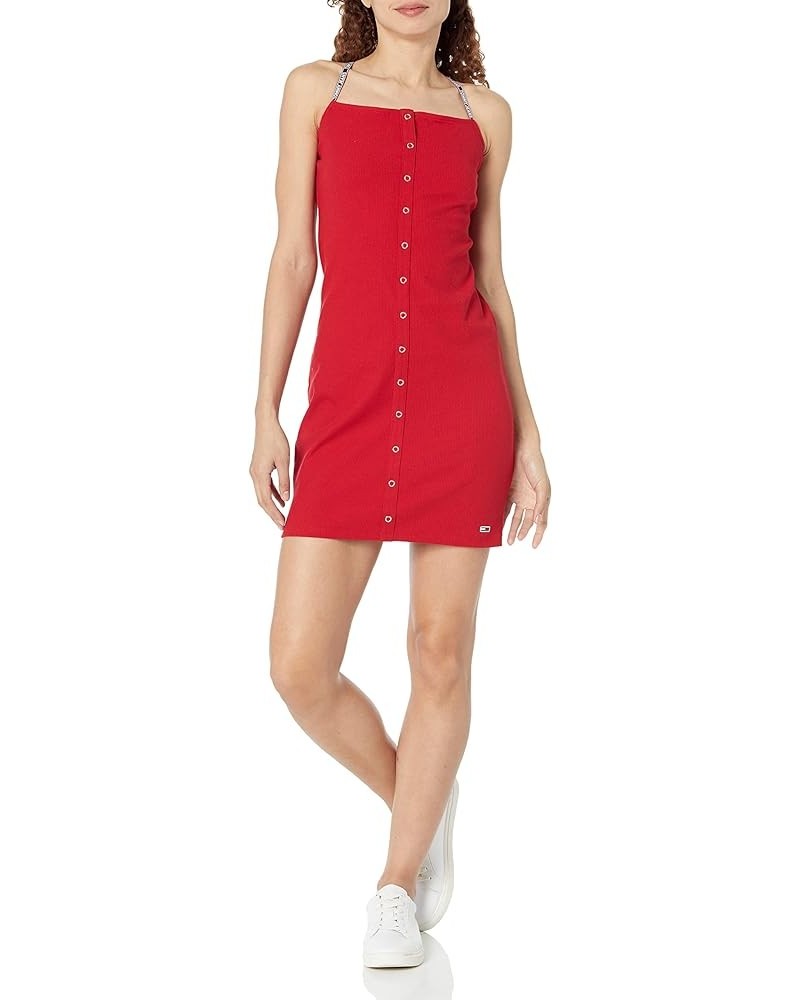 Women's Snap Front Bodycon Ribbed Tube Mini Dress Scarlet $20.89 Dresses