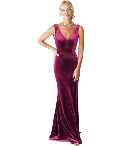 V-Neck Velvet Bridesmaid Dress for Women Long Mermaid Maxi Formal Dresses Fuchsia $30.00 Dresses