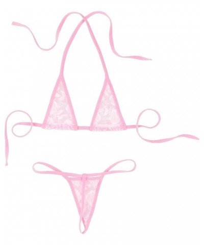 Womens Sexy Lace Tiny String Bikini Sets Two Pieces Mini Micro Swimwear Beachwear Pink $9.15 Swimsuits