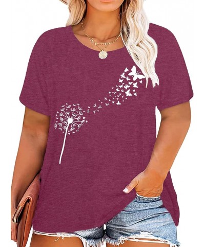 Plus Size Dandelion Shirt Women Inspirational Graphic Tee Spread Kindness Tshirt Women's Flower Tops Purple Red $14.25 T-Shirts