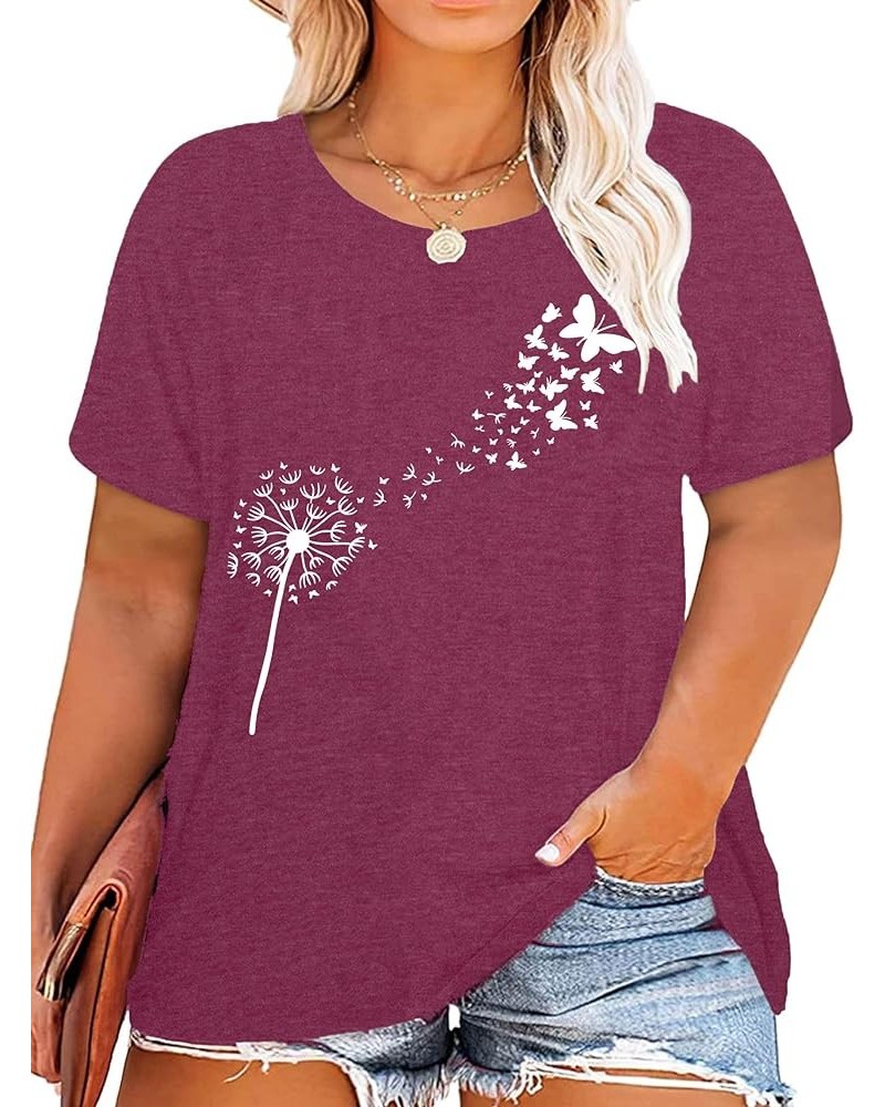 Plus Size Dandelion Shirt Women Inspirational Graphic Tee Spread Kindness Tshirt Women's Flower Tops Purple Red $14.25 T-Shirts