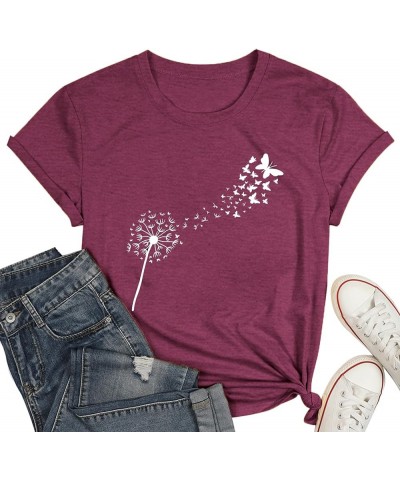 Plus Size Dandelion Shirt Women Inspirational Graphic Tee Spread Kindness Tshirt Women's Flower Tops Purple Red $14.25 T-Shirts