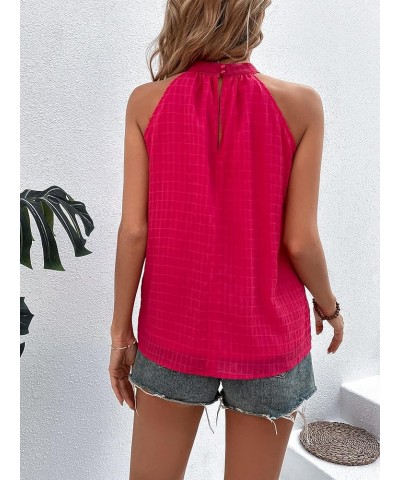 Women's Leopard Print Halter Top Shirt Casual Button Sleeveless Vest Hot Pink Solid $9.89 Vests