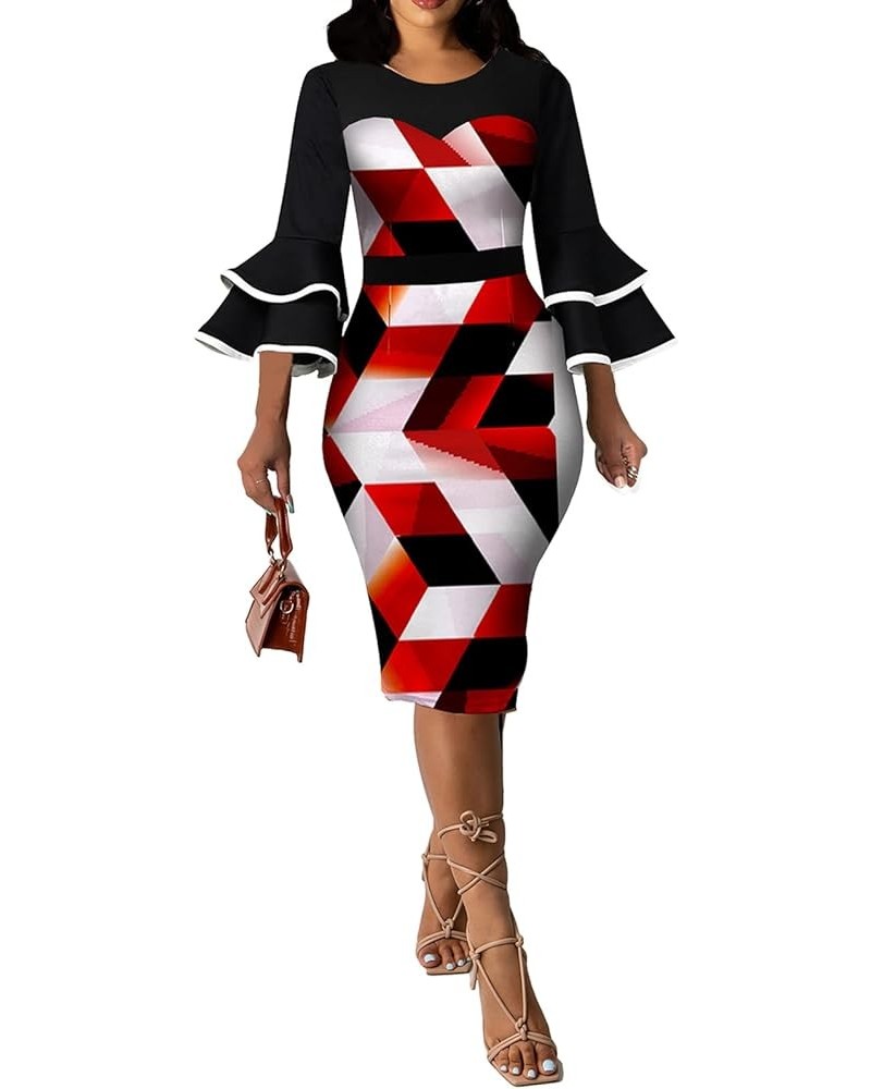 Pencil Dress for Women Business Elegant Ruffle Sleeve Bodycon Church Dresses Wear to Work Zipper Colorfula $16.32 Dresses