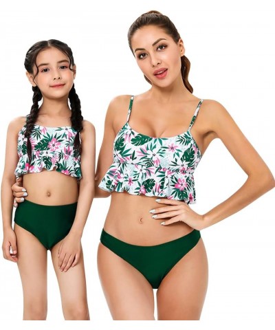 Mommy and Me Swimsuit Color Cute Ruffle Family Matching Swimwear Two Pieces Bikini Bathing Suit Summer Beachwear Dark Green L...