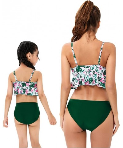 Mommy and Me Swimsuit Color Cute Ruffle Family Matching Swimwear Two Pieces Bikini Bathing Suit Summer Beachwear Dark Green L...