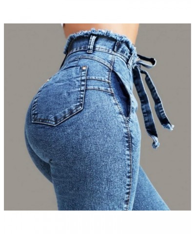 High Waist Jeans for Women Slim Stretch Denim Jean Bodycon Tassel Belt Bandage Skinny Push Up Jeans Woman Light Blue M Large ...