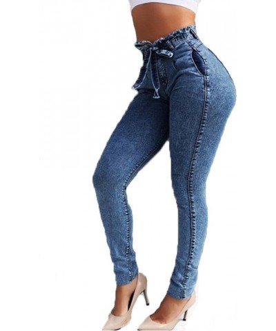 High Waist Jeans for Women Slim Stretch Denim Jean Bodycon Tassel Belt Bandage Skinny Push Up Jeans Woman Light Blue M Large ...