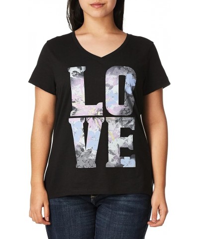 Women's Short Sleeve V-Neck Graphic T-Shirt Big Love/Black $7.80 T-Shirts