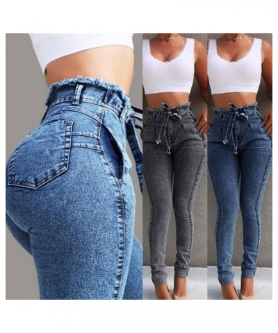 High Waist Jeans for Women Slim Stretch Denim Jean Bodycon Tassel Belt Bandage Skinny Push Up Jeans Woman Light Blue M Large ...