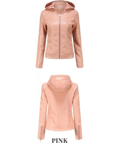 Womens Slim Tailoring Faux Leather PU Short Jacket Coat Moto Biker Hooded Fleece Lined Faux Leather Jacket Pink $18.89 Coats