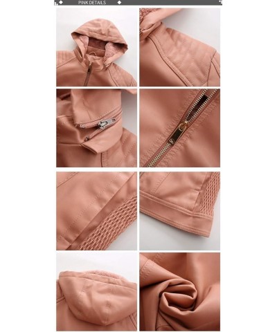 Womens Slim Tailoring Faux Leather PU Short Jacket Coat Moto Biker Hooded Fleece Lined Faux Leather Jacket Pink $18.89 Coats