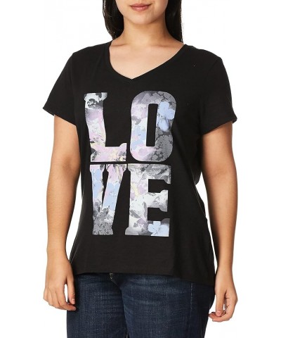 Women's Short Sleeve V-Neck Graphic T-Shirt Big Love/Black $7.80 T-Shirts