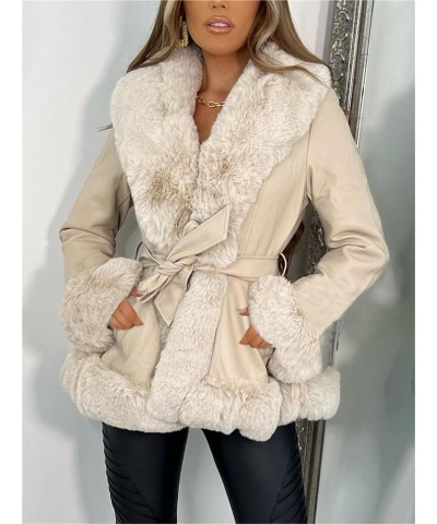 Women Winter Faux Fur Coat Long Sleeve Fleece Open Front Cropped Jacket Shaggy Warm Outwear 3-beige $21.15 Coats