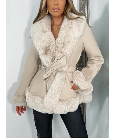 Women Winter Faux Fur Coat Long Sleeve Fleece Open Front Cropped Jacket Shaggy Warm Outwear 3-beige $21.15 Coats