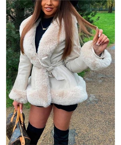 Women Winter Faux Fur Coat Long Sleeve Fleece Open Front Cropped Jacket Shaggy Warm Outwear 3-beige $21.15 Coats