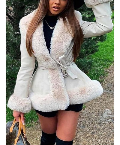 Women Winter Faux Fur Coat Long Sleeve Fleece Open Front Cropped Jacket Shaggy Warm Outwear 3-beige $21.15 Coats