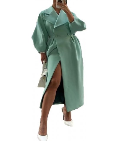 Women's Winter Wool Double Breasted Coats Notch Lapel Blend Long Pea Trench Coat Ankle Length Solid Color Coat Green $19.17 C...