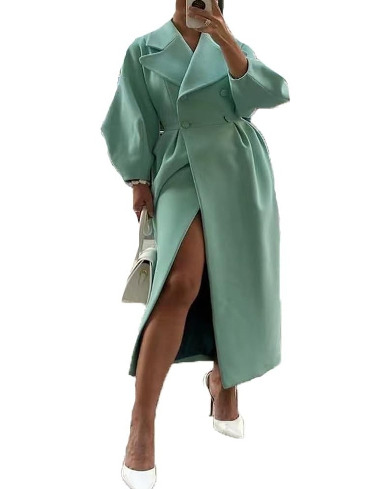 Women's Winter Wool Double Breasted Coats Notch Lapel Blend Long Pea Trench Coat Ankle Length Solid Color Coat Green $19.17 C...