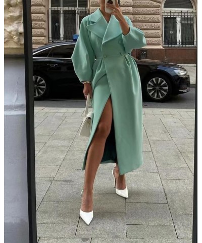 Women's Winter Wool Double Breasted Coats Notch Lapel Blend Long Pea Trench Coat Ankle Length Solid Color Coat Green $19.17 C...