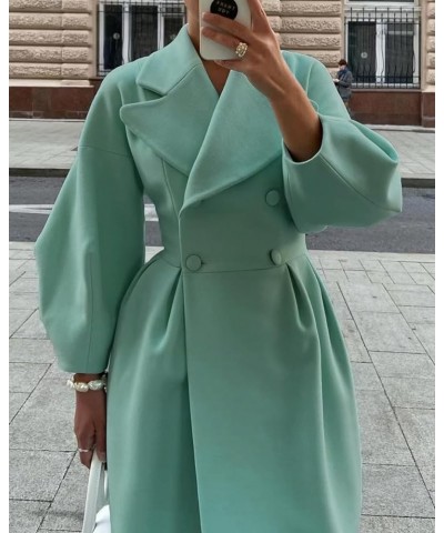 Women's Winter Wool Double Breasted Coats Notch Lapel Blend Long Pea Trench Coat Ankle Length Solid Color Coat Green $19.17 C...