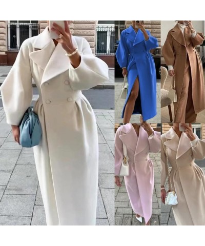 Women's Winter Wool Double Breasted Coats Notch Lapel Blend Long Pea Trench Coat Ankle Length Solid Color Coat Green $19.17 C...