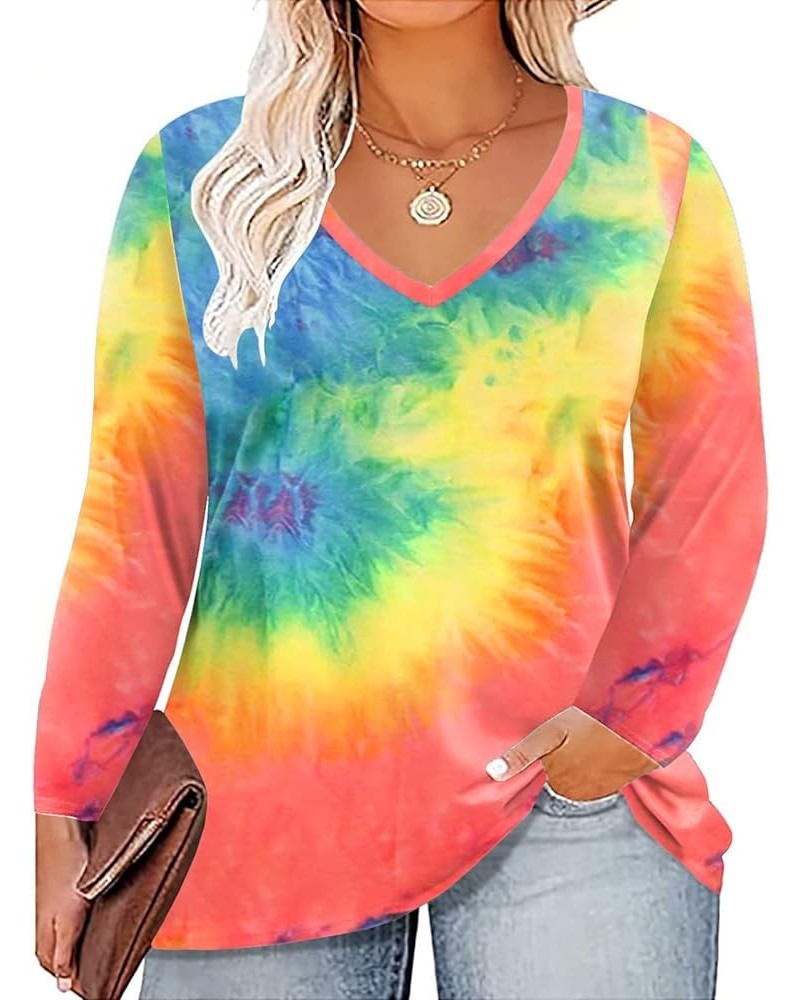 Plus Size Tops for Women Long Sleeve Tees V Neck Tunics Solid Color Blouse T Shirts Zd_print $14.55 Tops