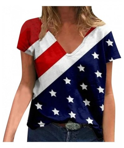 4th of July 2024 Tshirts for Women Fashion American Flag Top Patriotic Stars Stripes T-Shirts Independence Day Blouses White ...