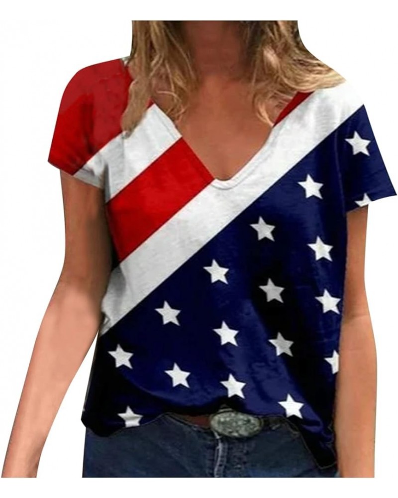 4th of July 2024 Tshirts for Women Fashion American Flag Top Patriotic Stars Stripes T-Shirts Independence Day Blouses White ...