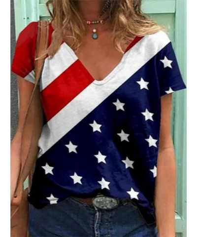 4th of July 2024 Tshirts for Women Fashion American Flag Top Patriotic Stars Stripes T-Shirts Independence Day Blouses White ...