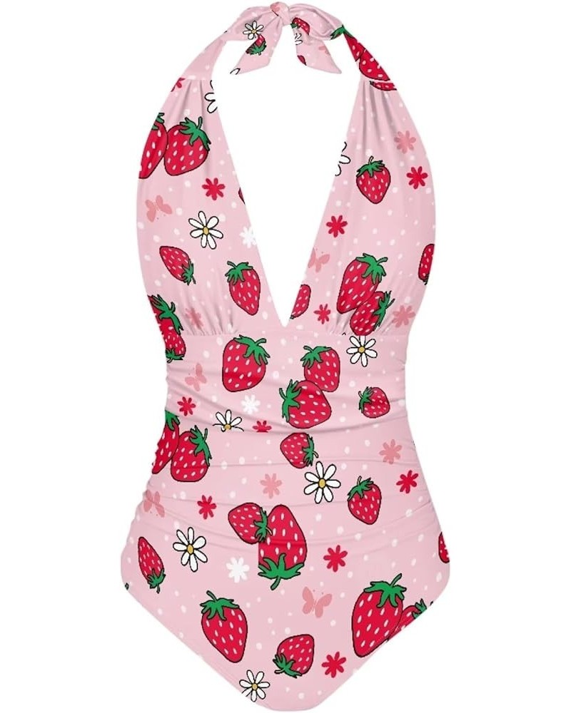 JEOCODY Women's One Piece Swimsuits Sexy Slimming Bathing Suits Backless Tummy Control Swimwear Tropical Strawberry Printed $...