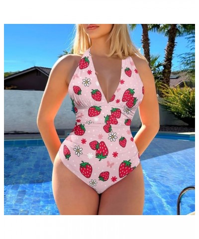 JEOCODY Women's One Piece Swimsuits Sexy Slimming Bathing Suits Backless Tummy Control Swimwear Tropical Strawberry Printed $...