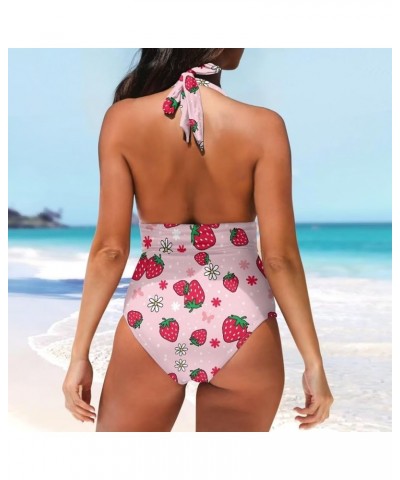 JEOCODY Women's One Piece Swimsuits Sexy Slimming Bathing Suits Backless Tummy Control Swimwear Tropical Strawberry Printed $...