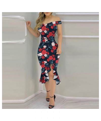 Bodycon Dress for Women Sexy Slit Ruffles Hem Cutout Floral Slim Lace Long Sleeve Dress Elegant Club Party Dress Z 16 Red $3....