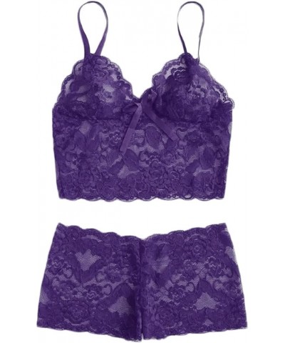 Women's Cami Top and Shorts Pajama Set Sexy 2 Piece Sexy Lingerie Set for Women Naughty Lace Camisole Top Soft Purple $8.25 S...